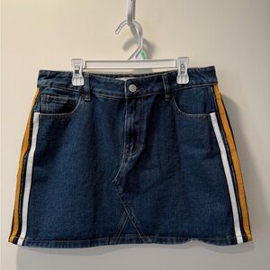 PacSun Blue Denim Mini Skirt with Yellow and White Stripes